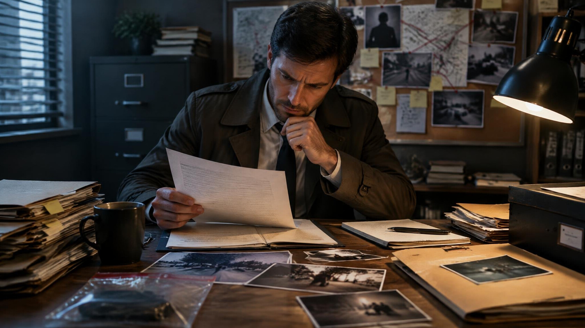 detective reading documents