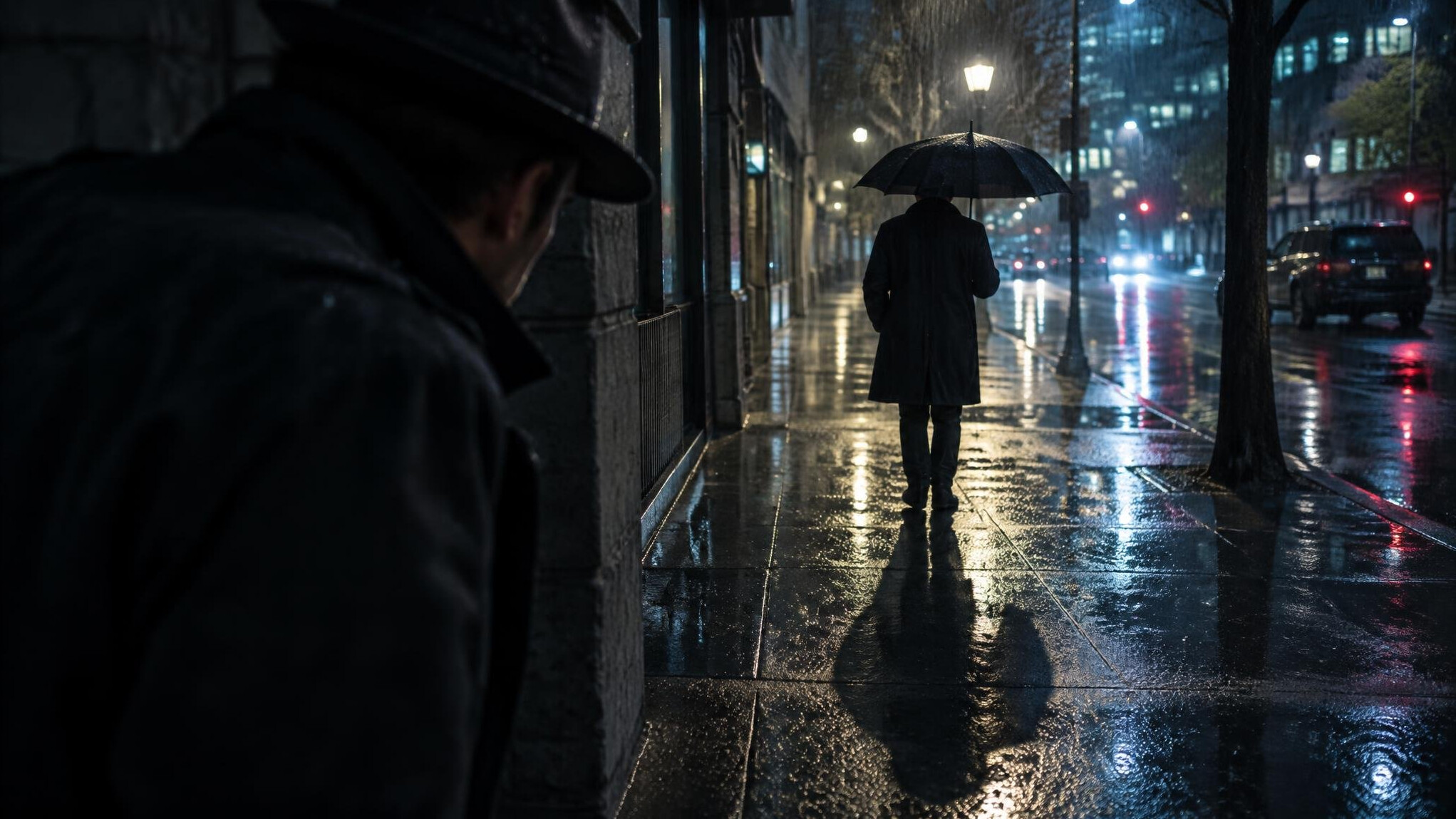 detective tailing suspect on street