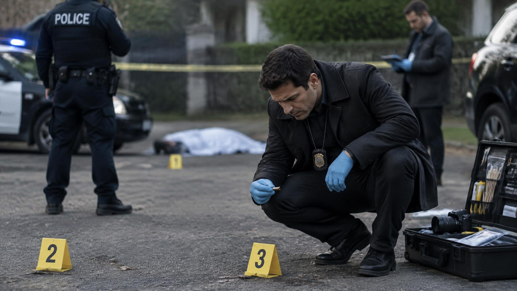 detective investigating crime scene