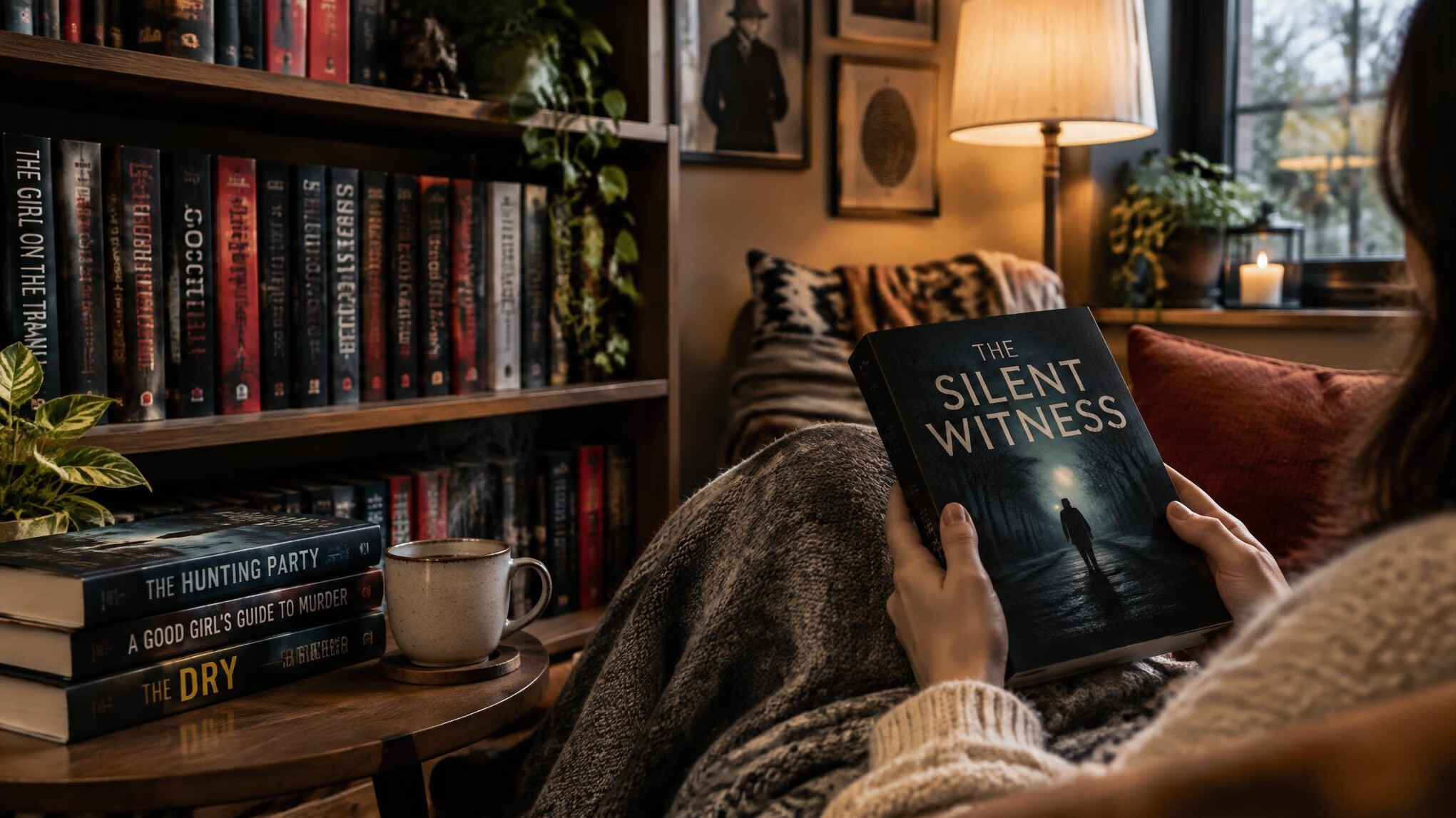 bookshelf with crime novels